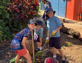 Students working on the garden.